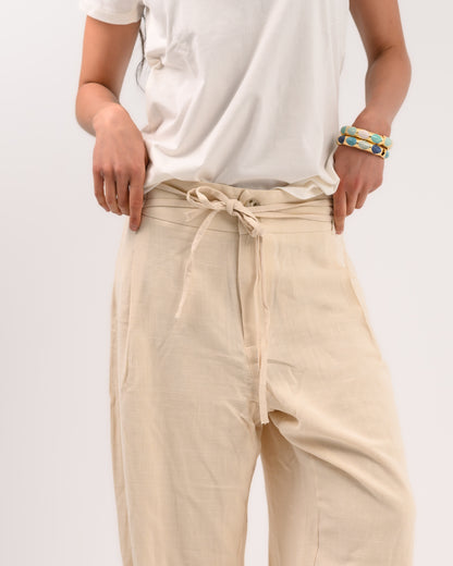Beige Linen Structured Pants