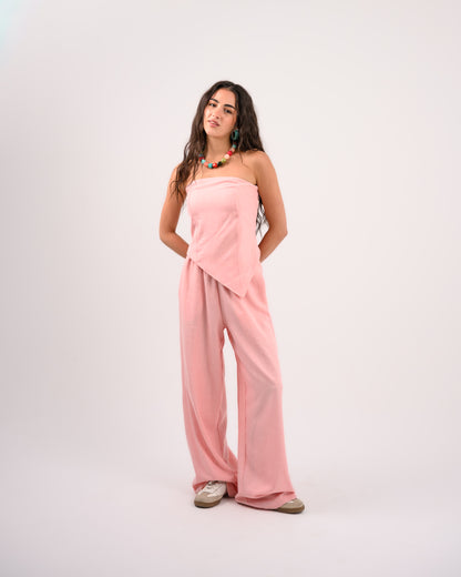 Pink Strapless Cotton Set