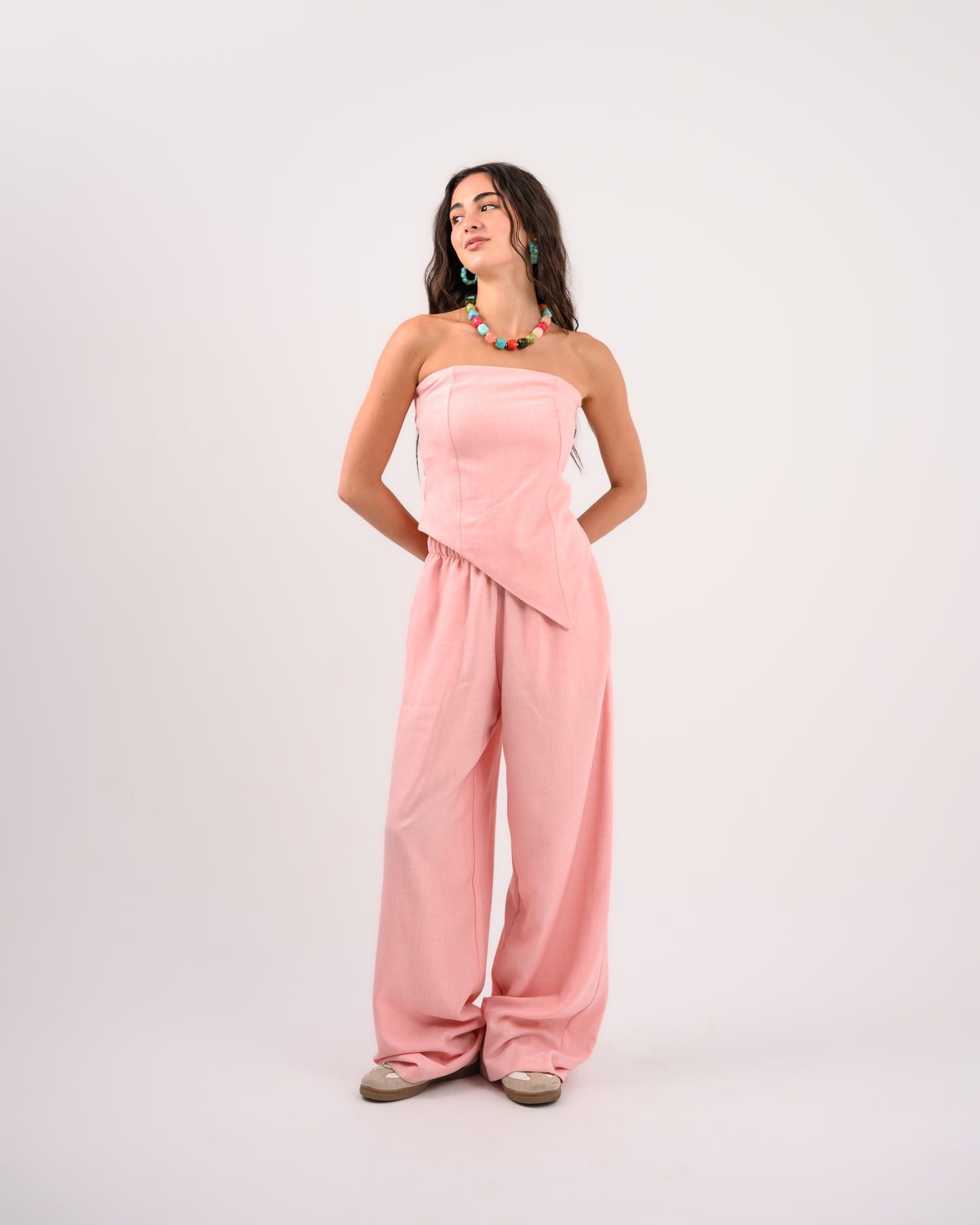 Pink Strapless Cotton Set