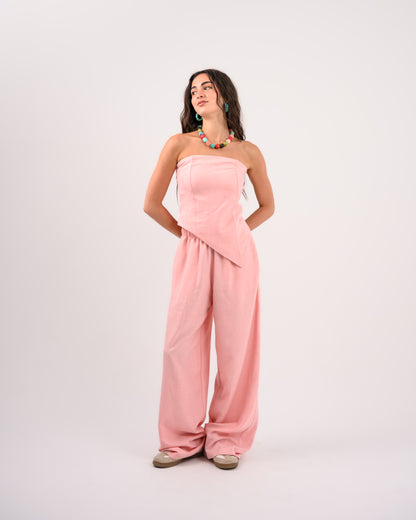 Pink Strapless Cotton Set