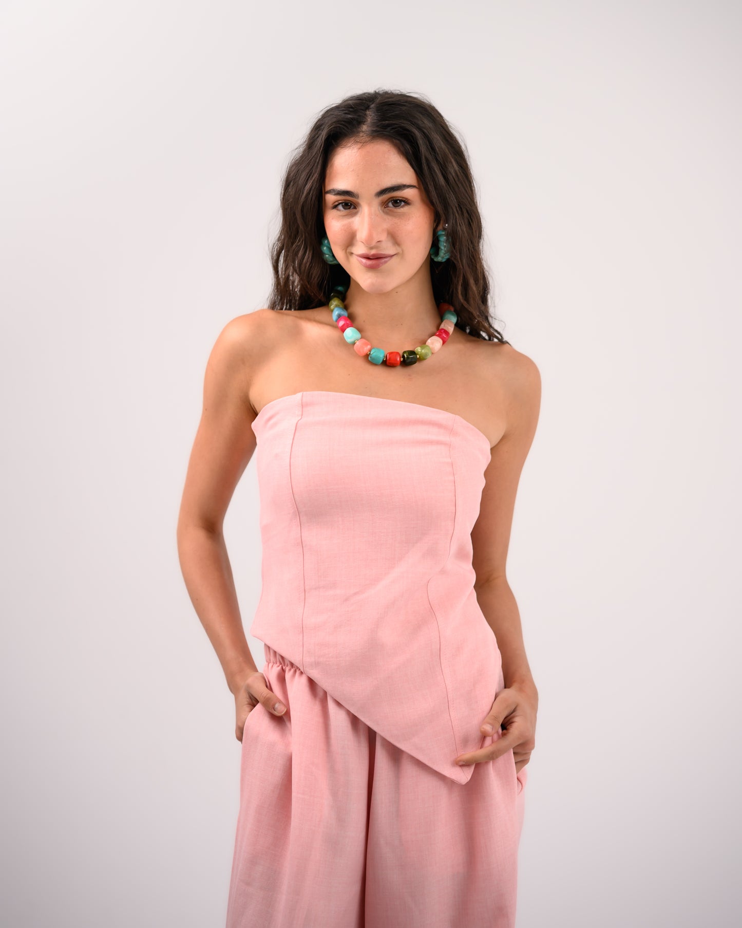 Pink Strapless Cotton Set