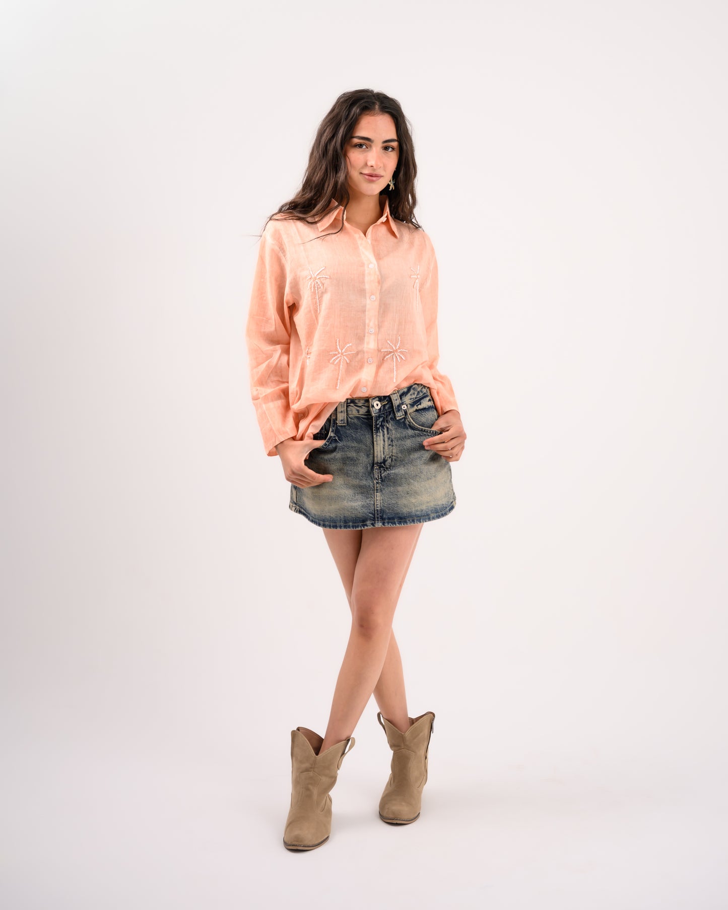 Orange Palm Embroidery Shirt