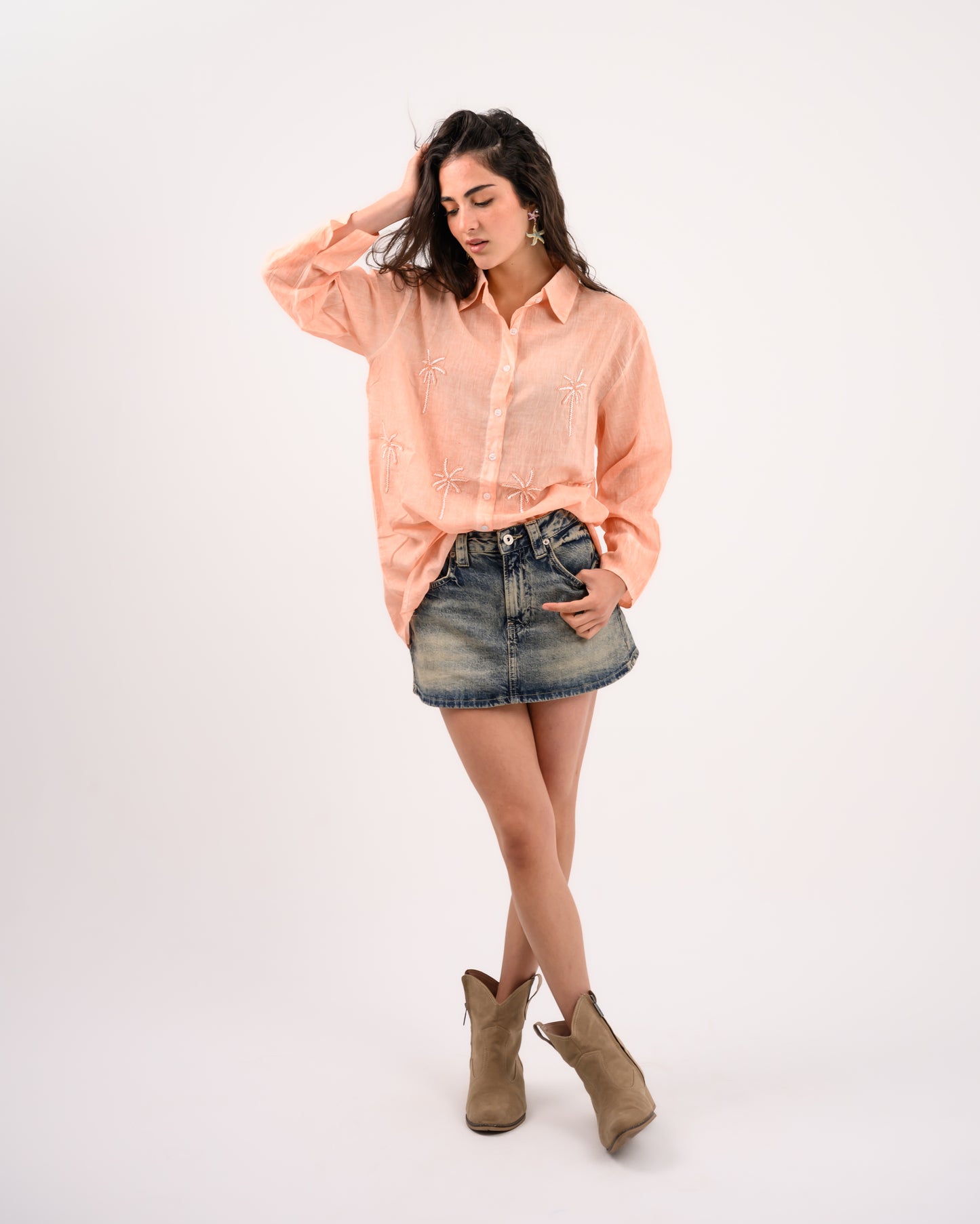 Orange Palm Embroidery Shirt