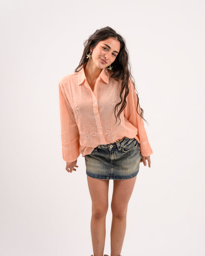 Orange Palm Embroidery Shirt