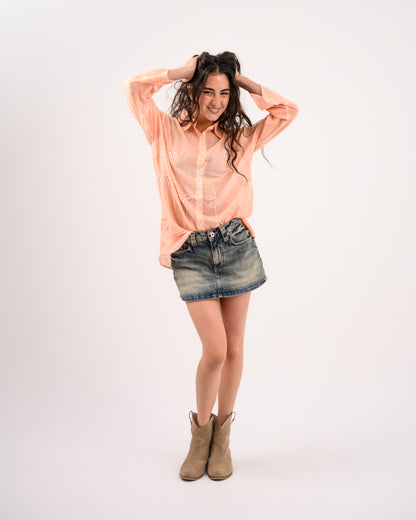 Orange Palm Embroidery Shirt