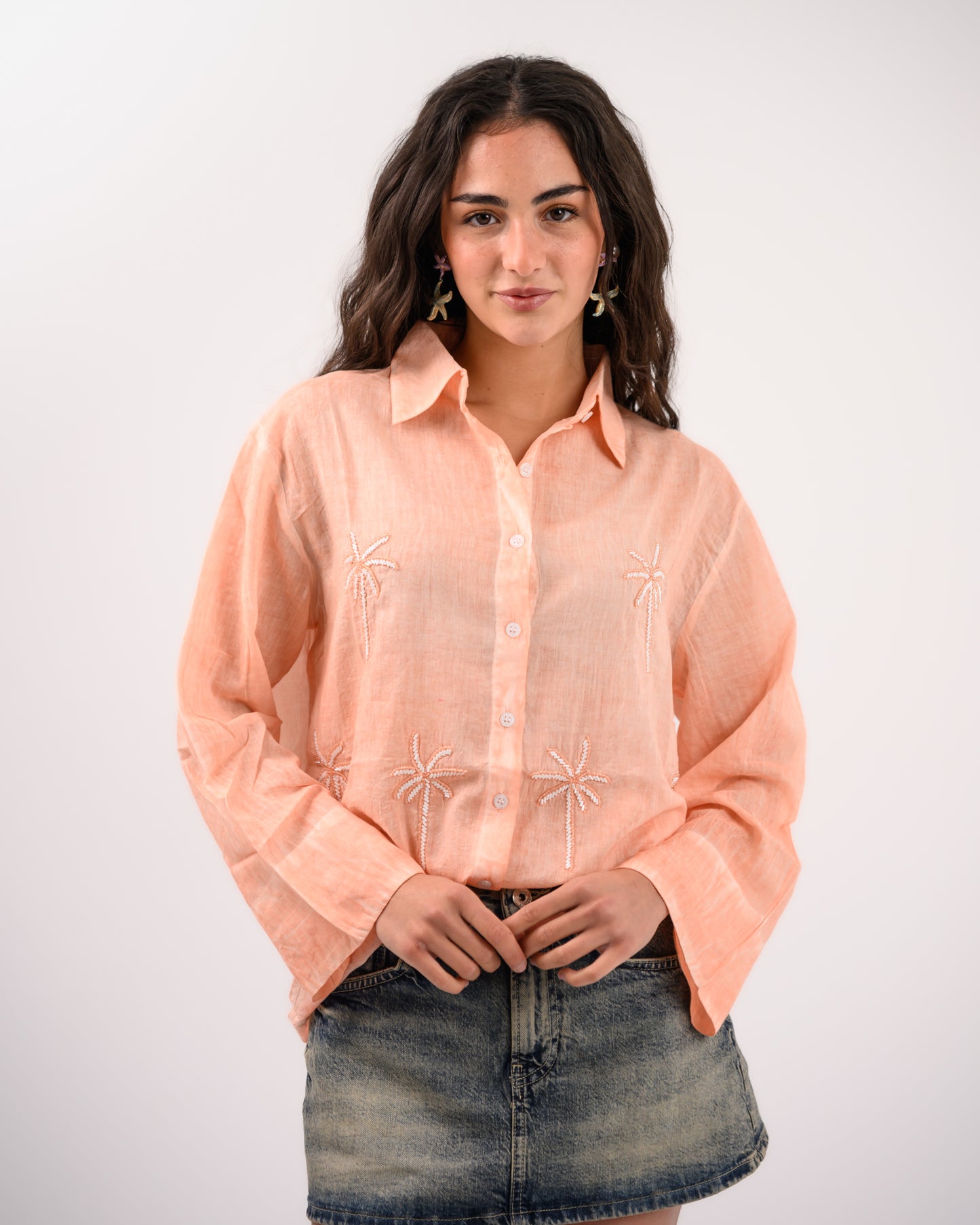 Orange Palm Embroidery Shirt
