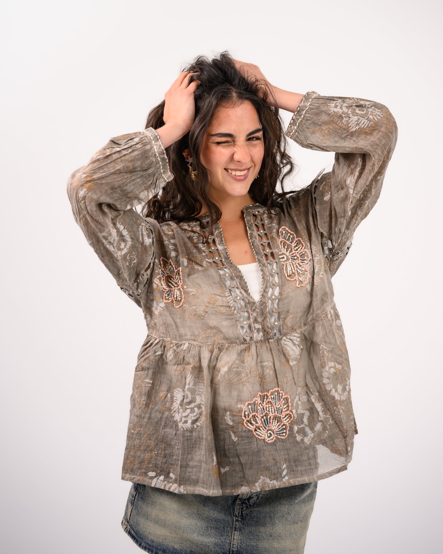 Brown Embriodery Bohemian Blouse