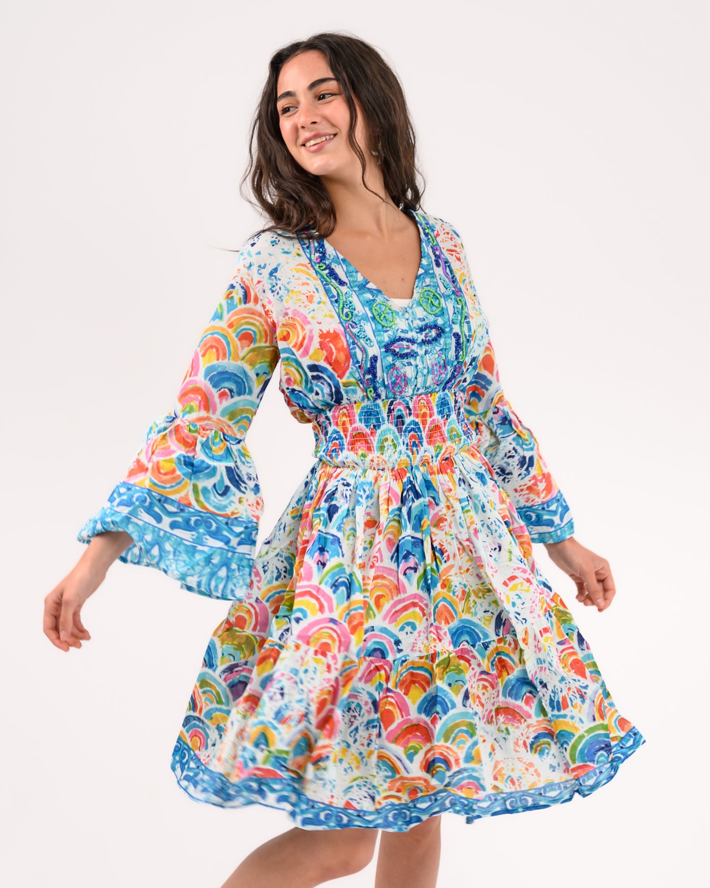 Turquoise Embroidery Beach Dress