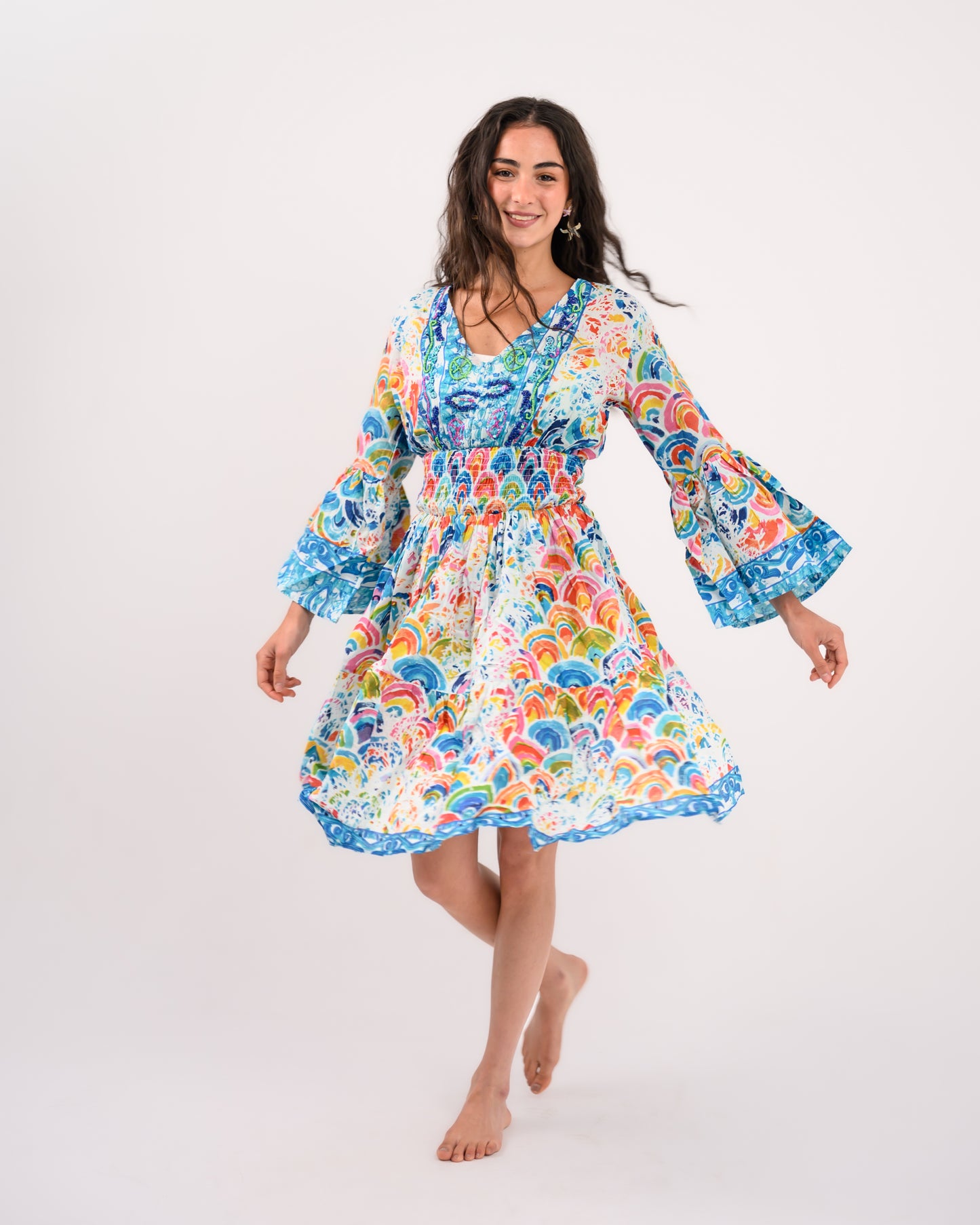 Turquoise Embroidery Beach Dress
