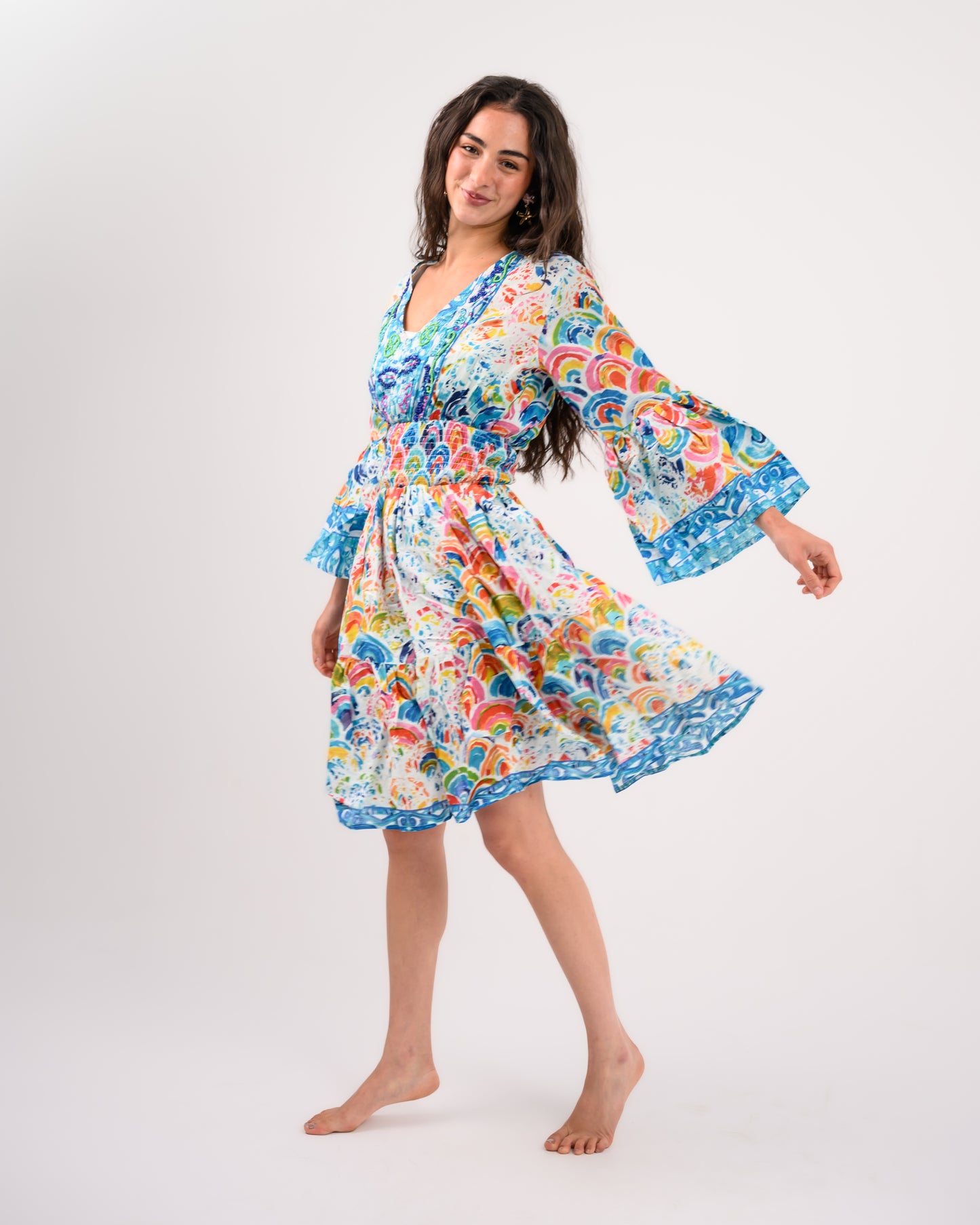 Turquoise Embroidery Beach Dress