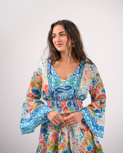 Turquoise Embroidery Beach Dress