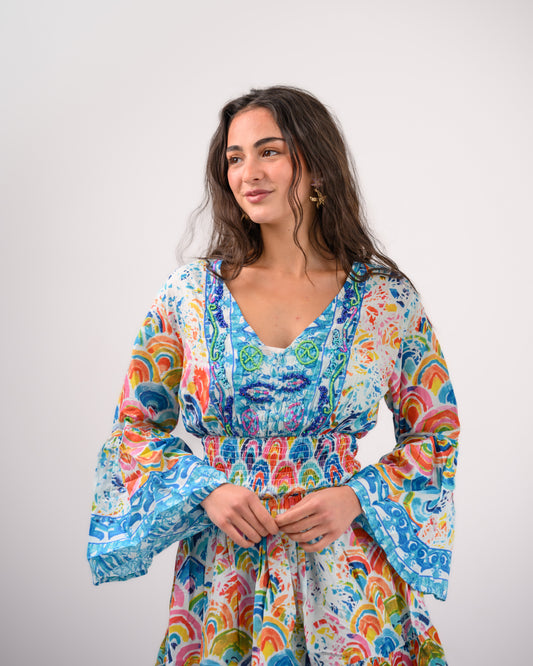 Turquoise Embroidery Beach Dress