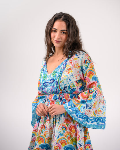 Turquoise Embroidery Beach Dress