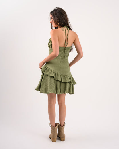 Olive Green Short Ruffle Dress
