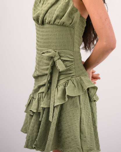 Olive Green Short Ruffle Dress