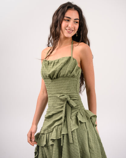 Olive Green Short Ruffle Dress