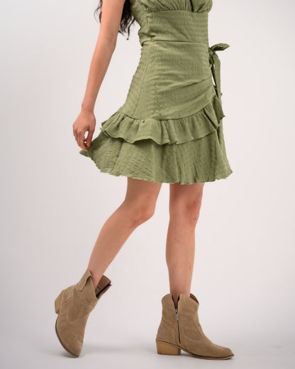 Olive Green Short Ruffle Dress