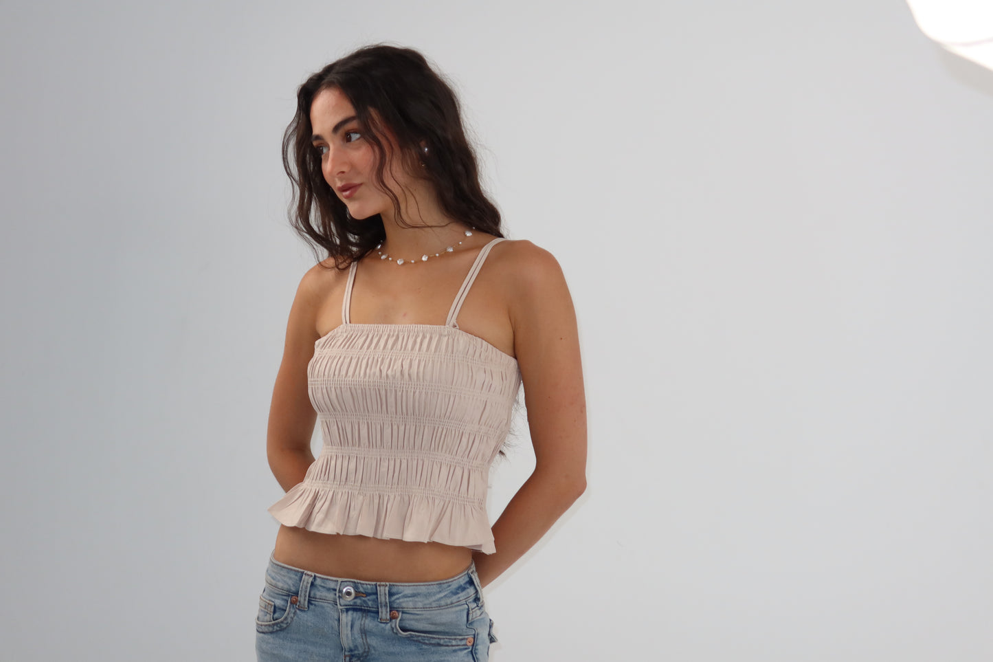 Beige Strappy Draped Top
