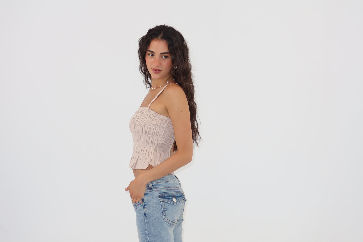 Beige Strappy Draped Top