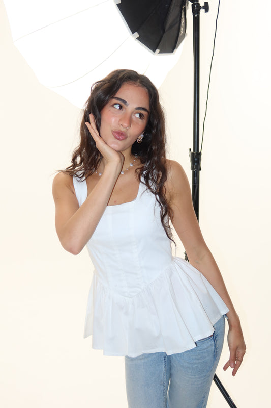 White Peplum Top