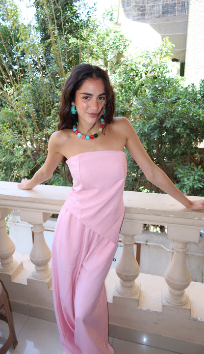 Pink Strapless Cotton Set