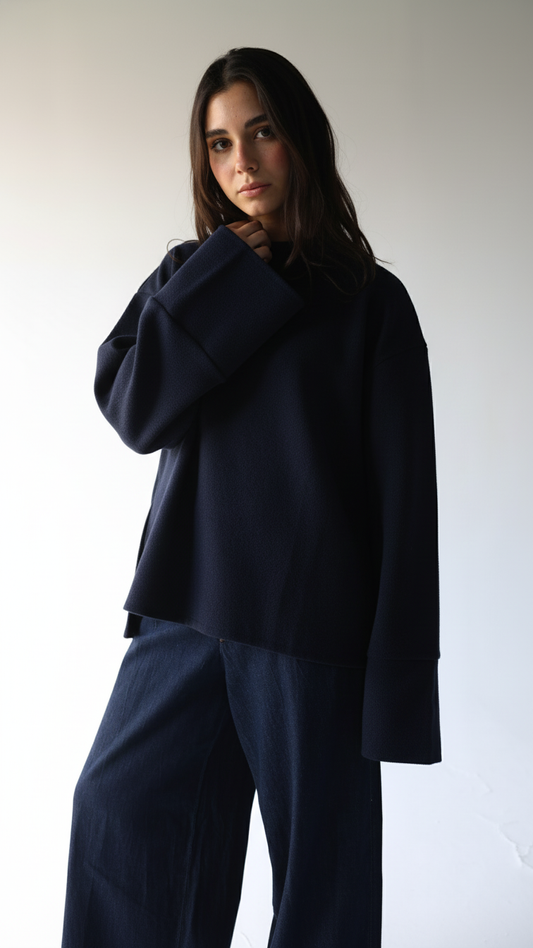 Luna - Navy Blue Oversize Pullover