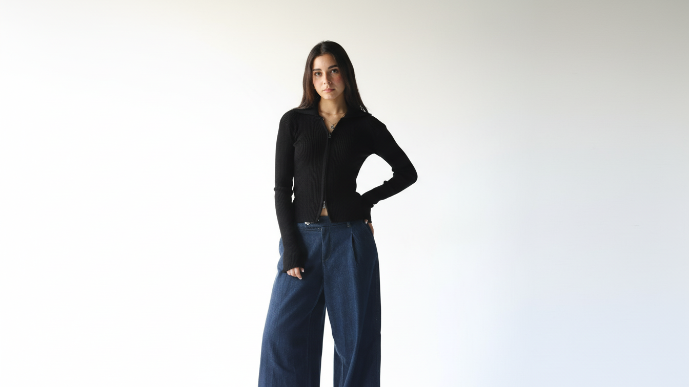 Black knit pullover with zippers