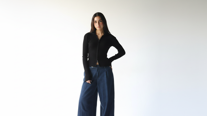 Black knit pullover with zippers