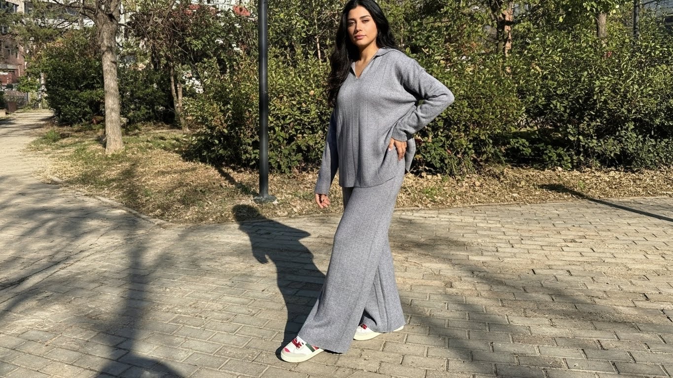 Grey knit set with collar