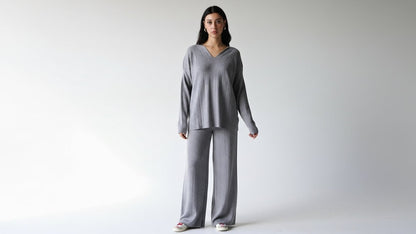 Grey knit set with collar