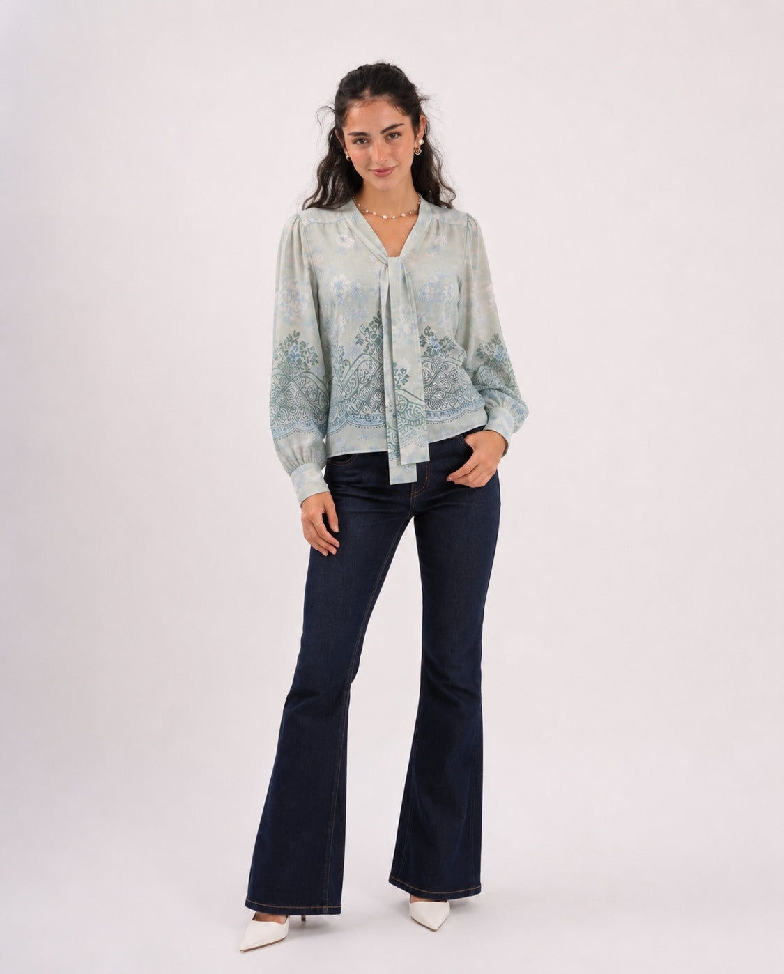 Blue Floral Burnout Blouse