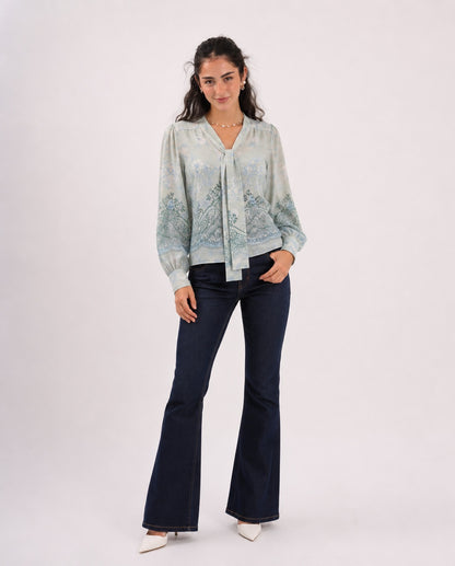 Blue Floral Burnout Blouse